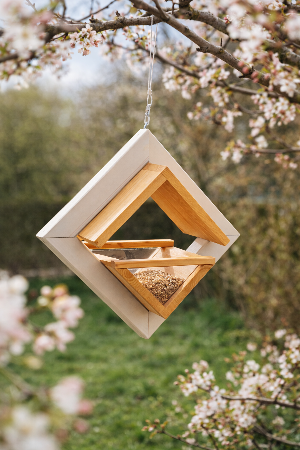 Modernes Vogelhaus aus Holz zum Aufhängen – Offenes Futterhaus für Garten &amp; Balkon