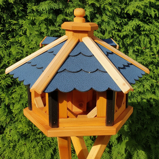 6-eckiges Holzvogelhaus mit Ständer – wetterfestes Vogelhaus für Garten &amp; Terrasse, behandelt (Typ 9)