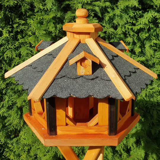 6-eckiges Holzvogelhaus mit Ständer – wetterfestes Vogelhaus für Garten &amp; Terrasse, behandelt (Typ 9)