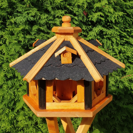 6-eckiges Holzvogelhaus mit Ständer – wetterfestes Vogelhaus für Garten &amp; Terrasse, behandelt (Typ 9)