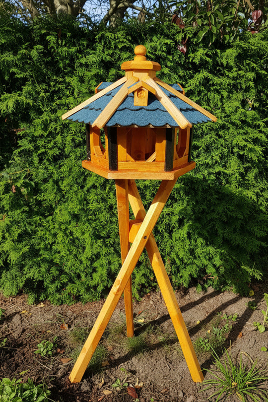 6-eckiges Holzvogelhaus mit Ständer – wetterfestes Vogelhaus für Garten &amp; Terrasse, behandelt (Typ 9)