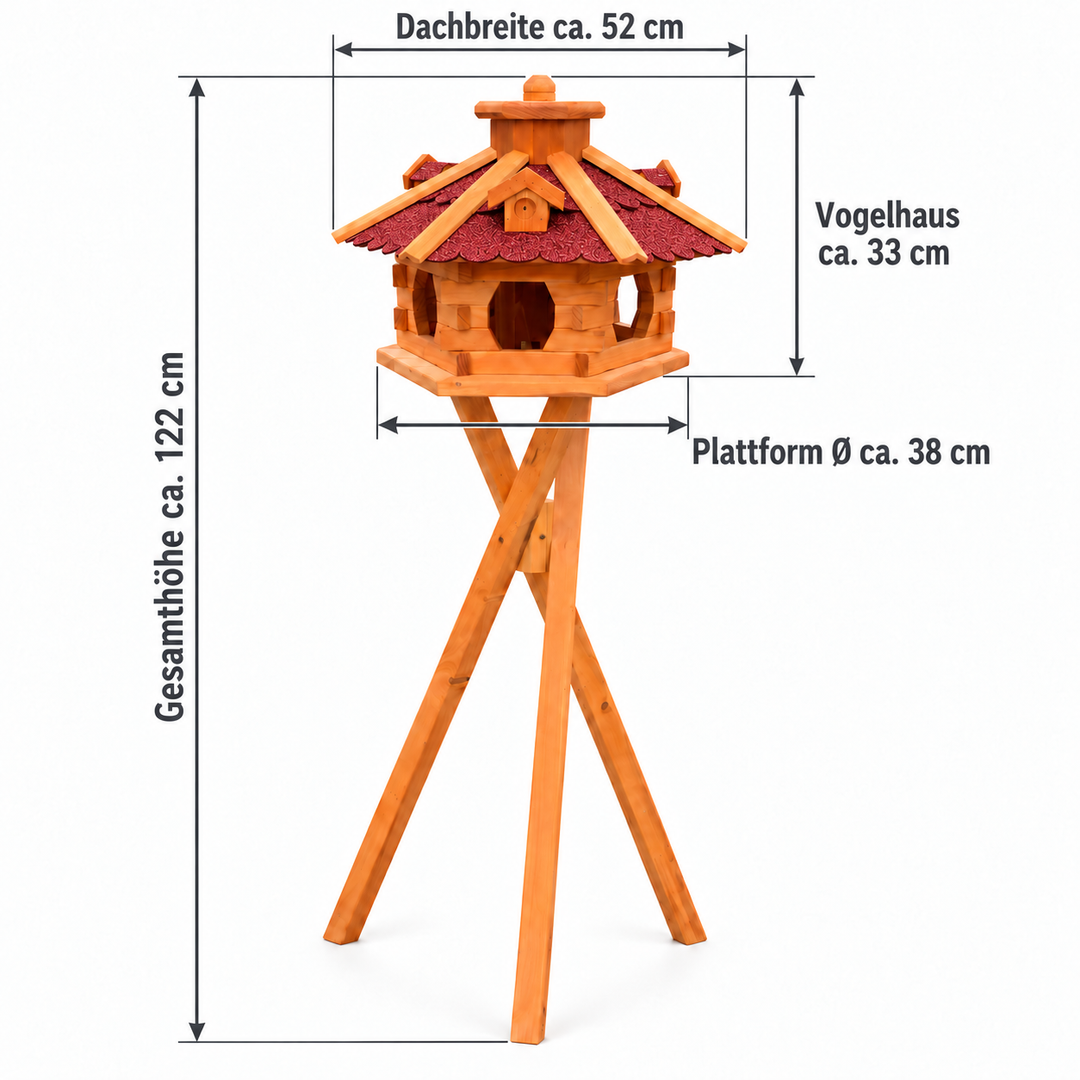 Vogelhaus Typ 4 in Rot – masse mit staender