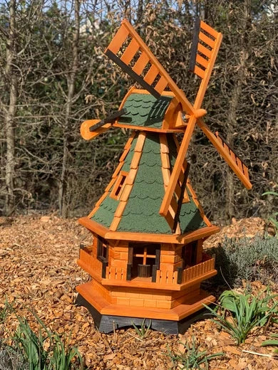 Holländische XL-Gartenwindmühle aus Holz  Mit oder ohne Solarbeleuchtung – 130 cm Blickfang für Ihren Garten