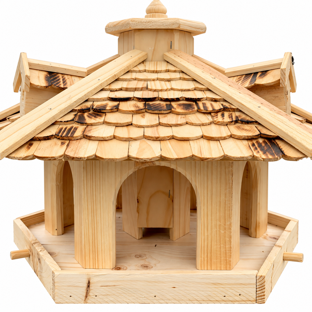 Vogelhaus 32 Natur – Futterschacht und Futteröffnung im Detail