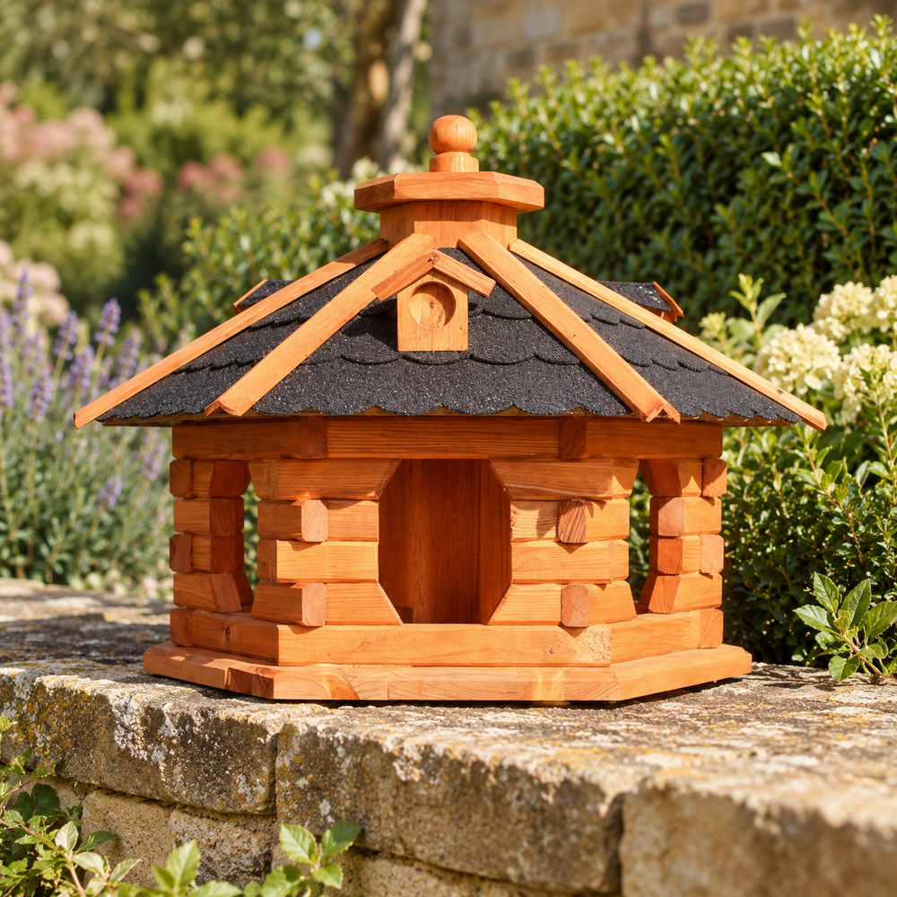 Vogelhaus Typ 5 in einer gestalteten Gartenszene