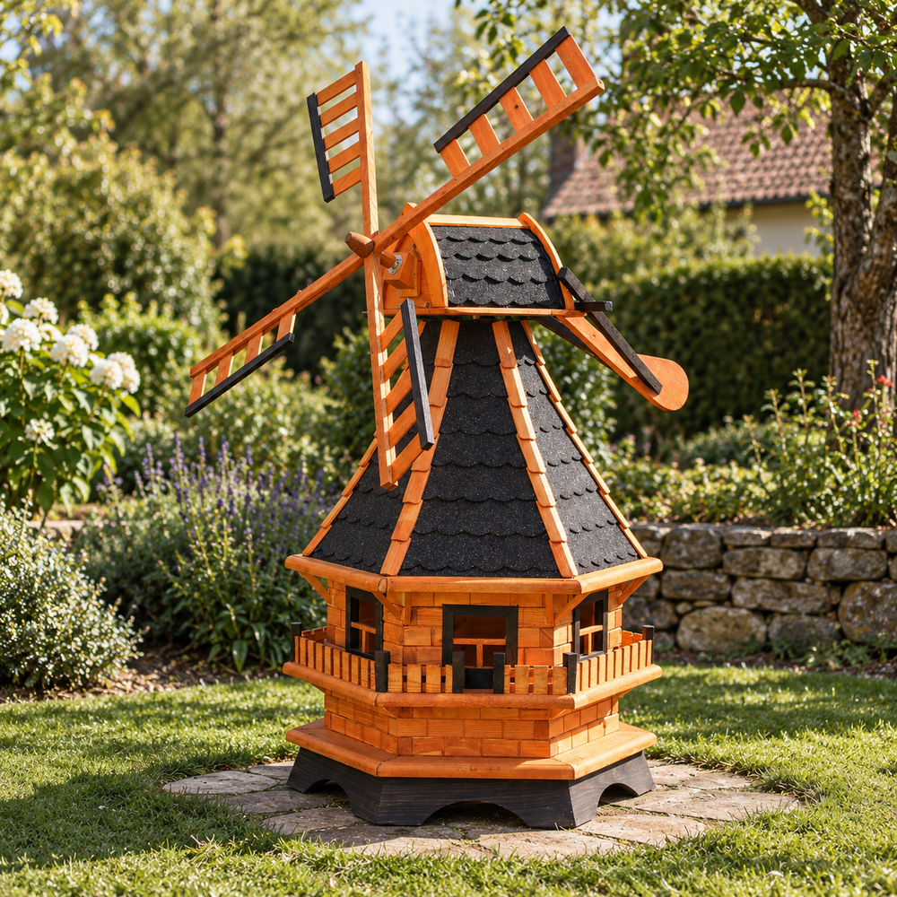 Windmühle Typ 18 in einer gestalteten Gartenszene