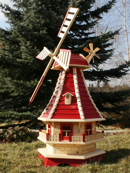 Echtholzwindmühle mit Solarbeleuchtung Typ 3.1
