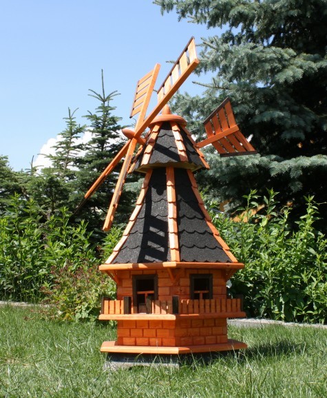 Gartenwindmühle mit Solarbeleuchtung und Windfahne Typ 6